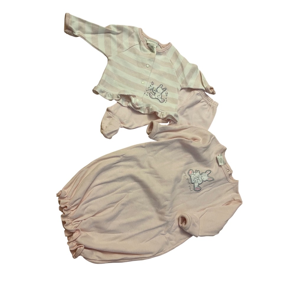 VTG Carters Baby Girl 3PC Set Sleep Gown Cardigan Footed Pants Pink Bunny 0-3M - Picture 1 of 9